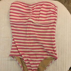 J. Crew striped strapless one piece swimsuit.